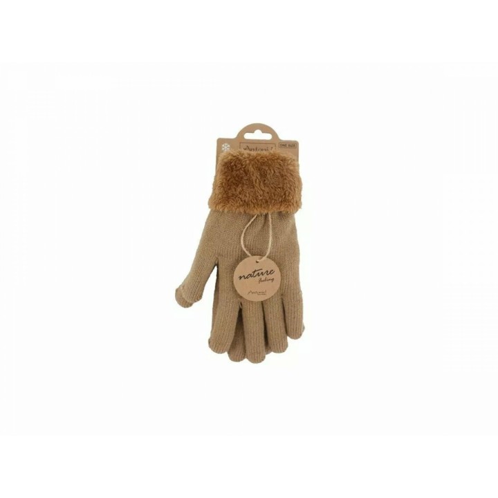 Gefütterte Damen Strickhandschuhe » Teddy Winterhandschuhe » Fingerhandschuhe Super Soft - Braun