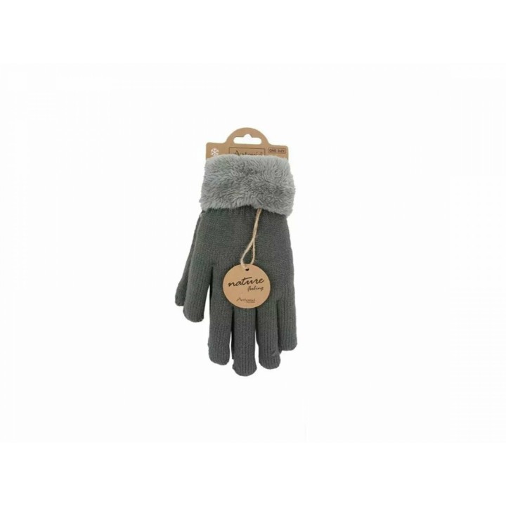 Gefütterte Damen Strickhandschuhe » Teddy Winterhandschuhe » Fingerhandschuhe Super Soft - Hellgrau