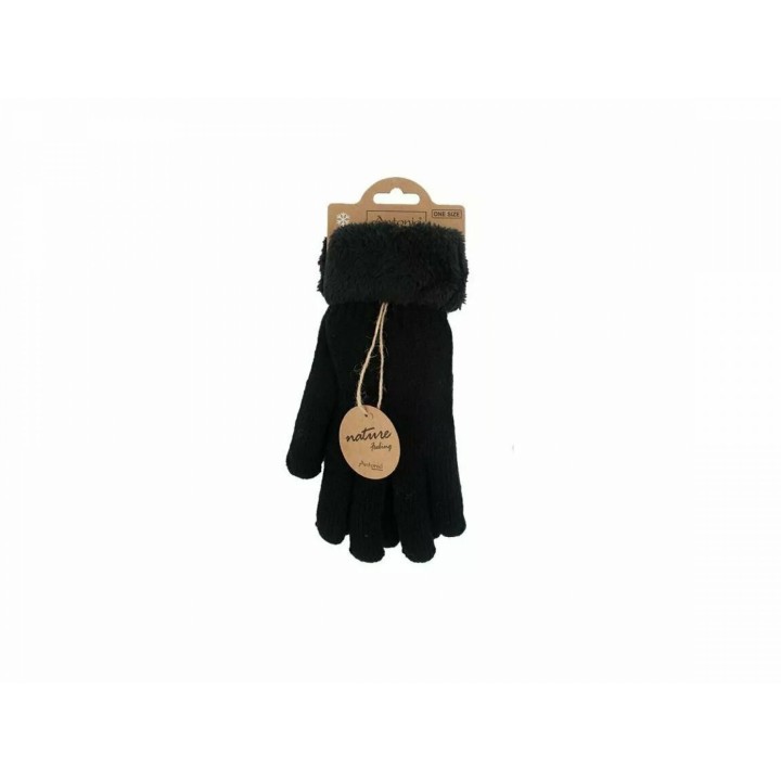Gefütterte Damen Strickhandschuhe » Teddy Winterhandschuhe » Fingerhandschuhe Super Soft - Schwarz