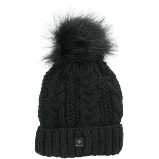 Premium Damen Wintermütze » gefütterte Strickmütze schwarz » Bommelmütze » Mütze » Beanie