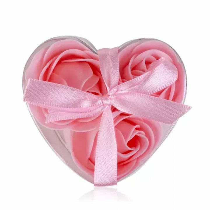 Baderosen Set als Geschenkbox mit 3x3 g » Herz Seifenrosen » Badekonfetti - Rosa