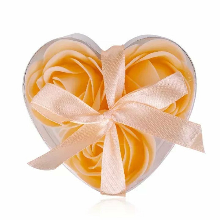 Baderosen Set als Geschenkbox mit 3x3 g » Herz Seifenrosen » Badekonfetti - Apricot