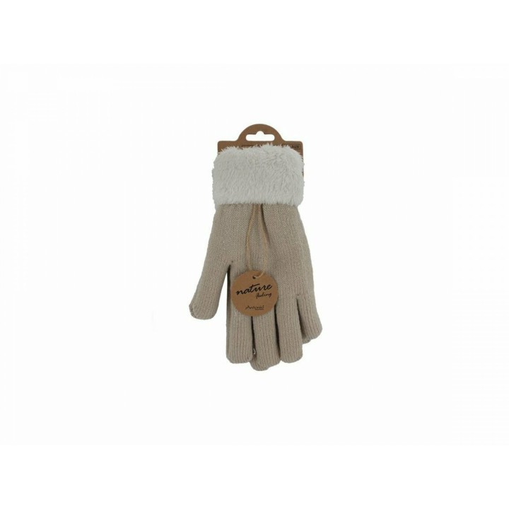 Gefütterte Damen Strickhandschuhe » Teddy Winterhandschuhe » Fingerhandschuhe Super Soft - Beige