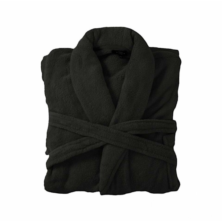 Bademantel flauschig » Saunamantel in Teddy-Plüsch Qualität » leichter/dünner Morgenmantel 100 cm lang » unisex - Schwarz