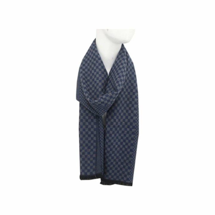 Winter Herren Schal mit Schach Muster » Soft Cashmera Herrenschal | Winterschal 180x30 cm - Dunkelblau