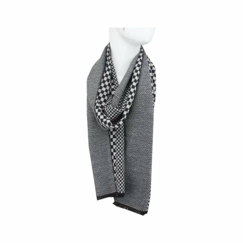 Winter Herren Schal mit Schach Muster » Soft Cashmera Herrenschal | Winterschal 180x30 cm - Schwarz-Weiß