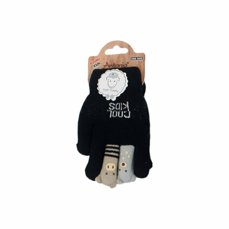 Kinder Winter Handschuhe » Kinderhandschuhe mit Tier Fingern » Fingerhandschuhe » teilweise mit Teddyfutter - Schwarz (gefütt