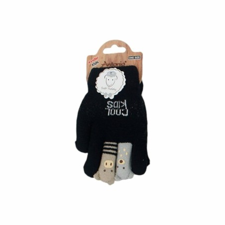 Kinder Winter Handschuhe » Kinderhandschuhe mit Tier Fingern » Fingerhandschuhe » teilweise mit Teddyfutter - Schwarz (gefütt
