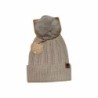 Winter Damen Mütze » Bommelmütze Nora Mit Teddy » Strickmütze mit Flechtoptik » Wintermütze mit Bommel - Beige
