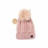 Strickmütze für Damen » gefütterte Wintermütze mit Fleece » Bommelmütze » Damenmütze mit Zopfmuster - Hellrosa