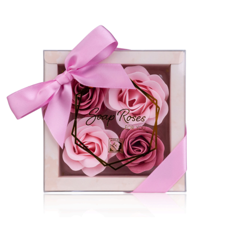 Baderosen Geschenkbox 4x4g » Badekonfetti | Seifenrosen Set in heller Geschenkverpackung mit Schleife | Rosen Duft - Rosa