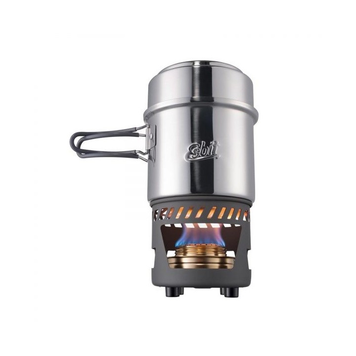 Esbit Spiritus Edelstahl Kochset mit Brenner, Töpfen und Netzbeutel