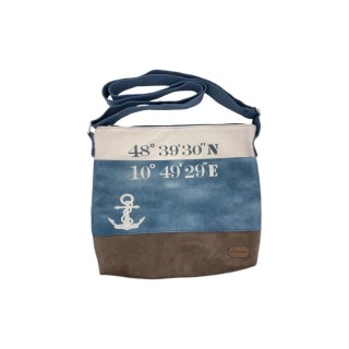 Damen Umhängetasche » Maritimer Vintage Stil » Weiß/Blau/Braun ca. 28 x 32 cm » Damen Handtasche » maritime Tasche mit Schult