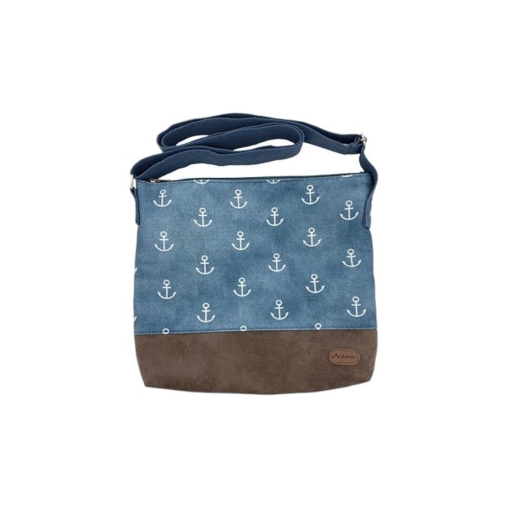 Damen Umhängetasche » Maritimer Vintage Stil » Weiß/Blau/Braun ca. 28 x 32 cm » Damen Handtasche » maritime Tasche mit Schult