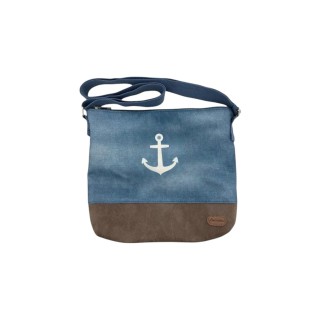 Damen Umhängetasche » Maritimer Vintage Stil » Weiß/Blau/Braun ca. 28 x 32 cm » Damen Handtasche » maritime Tasche mit Schult