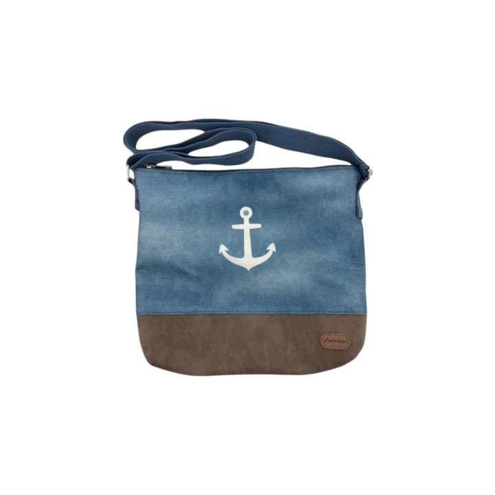 Damen Umhängetasche » Maritimer Vintage Stil » Weiß/Blau/Braun ca. 28 x 32 cm » Damen Handtasche » maritime Tasche mit Schult