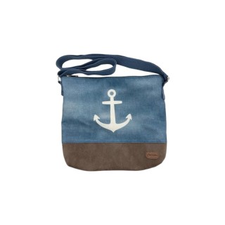 Damen Umhängetasche » Maritimer Vintage Stil » Weiß/Blau/Braun ca. 28 x 32 cm » Damen Handtasche » maritime Tasche mit Schult