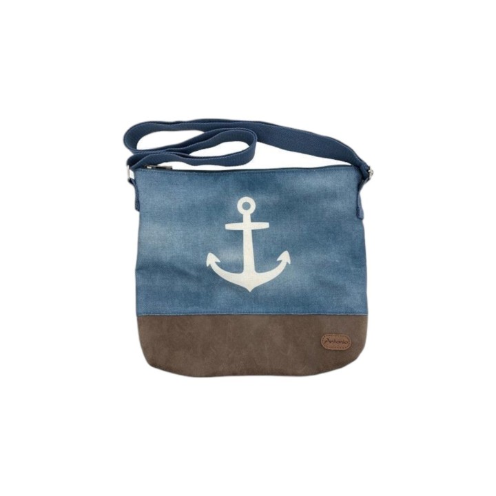 Damen Umhängetasche » Maritimer Vintage Stil » Weiß/Blau/Braun ca. 28 x 32 cm » Damen Handtasche » maritime Tasche mit Schult