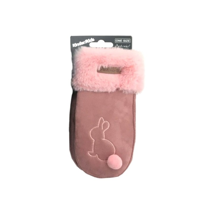 Winter Kinder Suede Fäustlinge » Handschuhe Hase mit Teddy » Günstige Kinderhandschuhe weich gefüttert » Kunstfell am Handgel