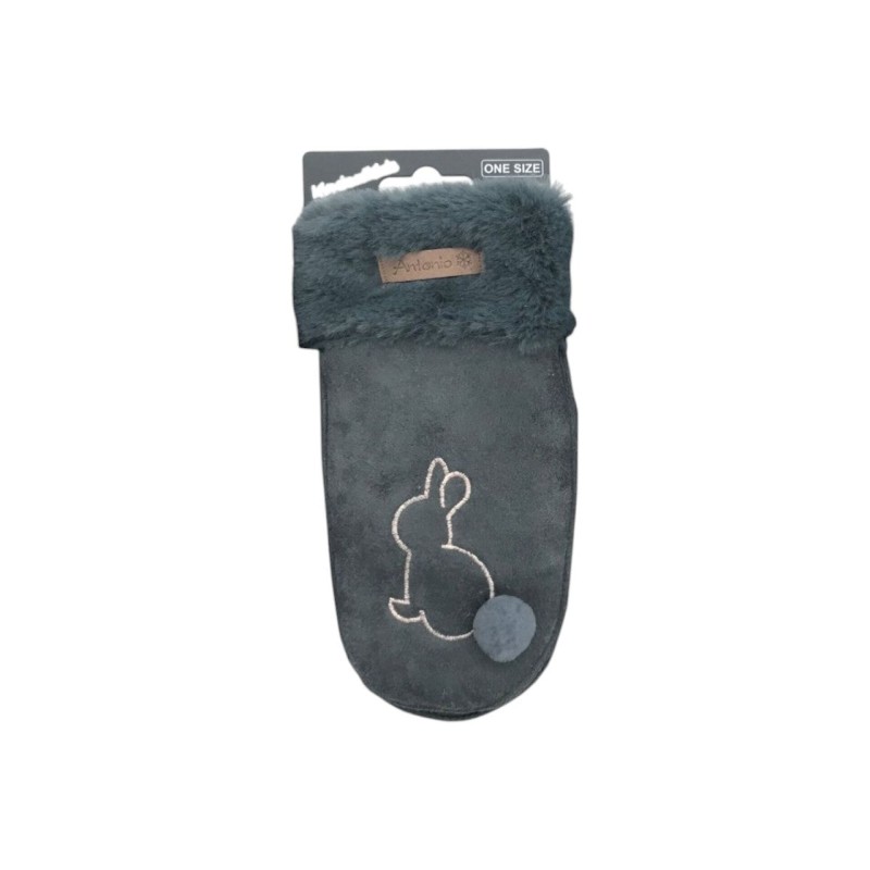 Winter Kinder Suede Fäustlinge » Handschuhe Hase mit Teddy » Günstige Kinderhandschuhe weich gefüttert » Kunstfell am Handgel