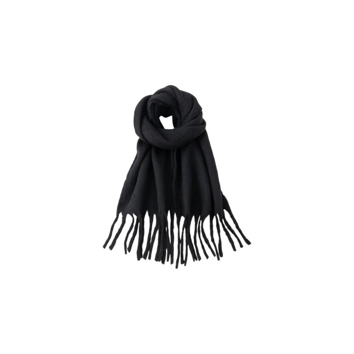 Fransenschal Bouclé » Damenschal 210 x 40 cm » Winter Damen Schal mit Quasten » Winterschal Super Soft - Schwarz