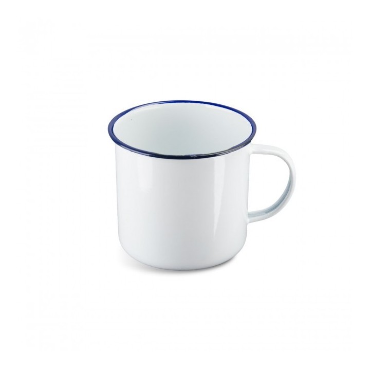 Trinkbecher Mug 560ml Emailliert weiß/blau
