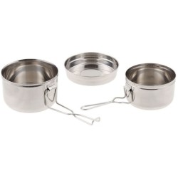 MFH Tschechisches Kochgeschirr 3-teilig Edelstahl mit 2 Töpfen und Deckel/Teller