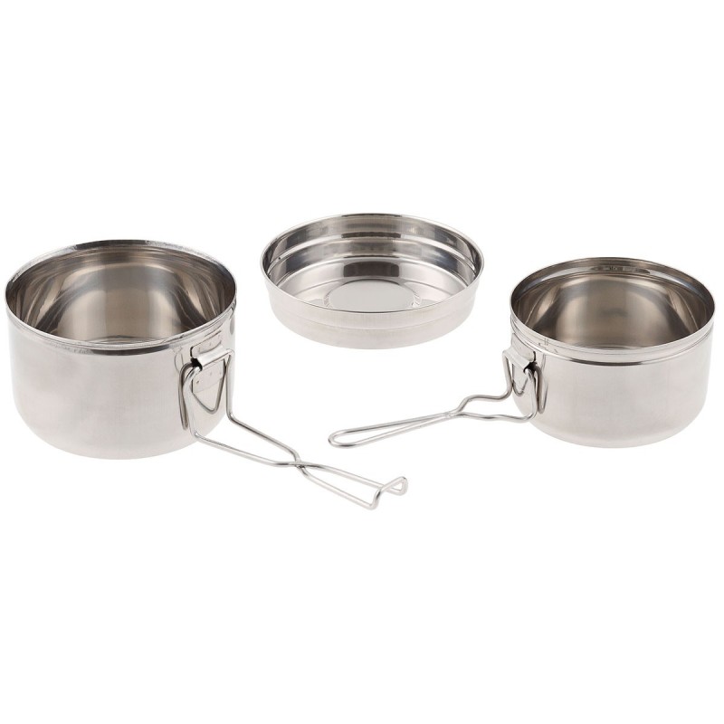 MFH Tschechisches Kochgeschirr 3-teilig Edelstahl mit 2 Töpfen und Deckel/Teller