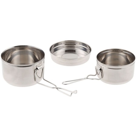 MFH Tschechisches Kochgeschirr 3-teilig Edelstahl mit 2 Töpfen und Deckel/Teller