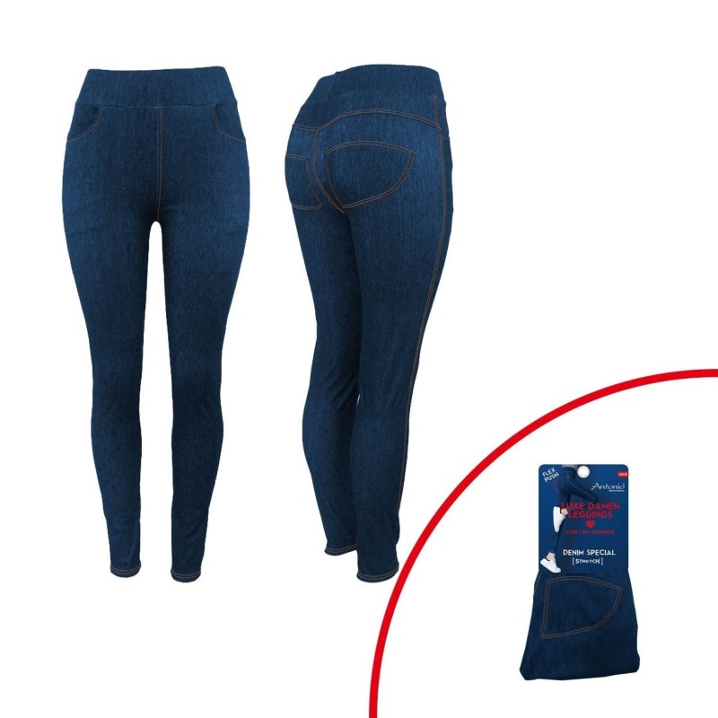 Damen Sommer Leggings » Jeans Optik » Jeggings mit Push-Up Effekt » Damenleggings für Fitness & Alltag - XS/S