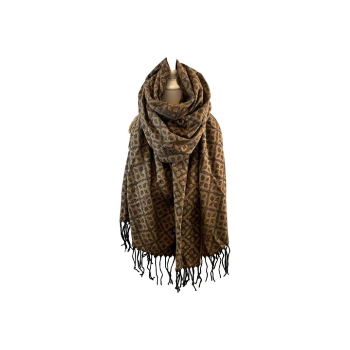 Winter Damen Schal Soft Cashmera » Winterschal Boutique Blume » Damenschal » Fransenschal 180 x 65 cm - Braun-Schwarz