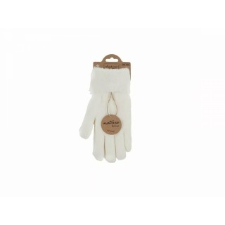 Gefütterte Damen Strickhandschuhe » Teddy Winterhandschuhe » Fingerhandschuhe Super Soft - Weiß