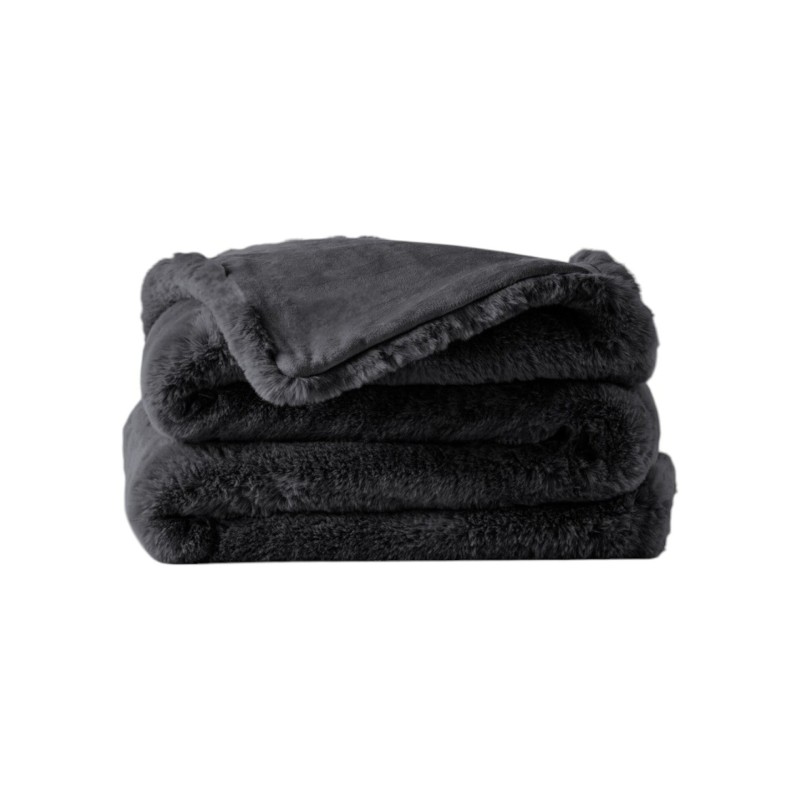 Premium Wohndecke aus Kunstfell » Dicke Hochwertige Decke » Couchdecke 150 x 200 cm » Kuscheldecke mit Wendeoptik - Schwarz