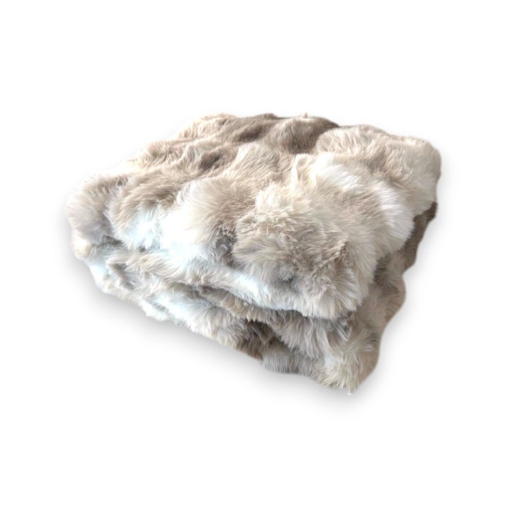 Premium Winter Decke Luxus Alpaka Touch » Wohndecke aus Kunstfell » Couchdecke 150 x 130 cm » creme-braun melierte Kuscheldec