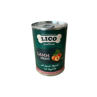 Lico Lamm Menü mit Spinat, Pfirsich & Hagebutte » 6er Pack Hundefutter » Nassfutter Dosen » 6 x 400g Konserven Alleinfuttermi