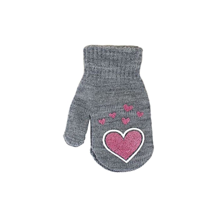 Kinder Fäustlinge mit Herzen » leichte Herbst & Frühling Handschuhe » Glitzer Herz Kinderhandschuhe » Strickhandschuhe mit gl