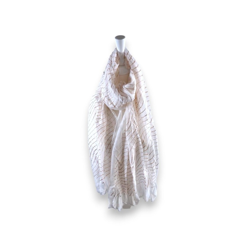 Damen Sommer Schal Glitzer Linien » leichtes Halstuch 180 x 70 cm » Sommerschal mit Glitzerstreifen » weich & dünn - Weiß / G