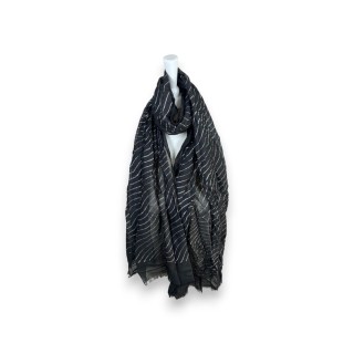 Damen Sommer Schal Glitzer Linien » leichtes Halstuch 180 x 70 cm » Sommerschal mit Glitzerstreifen » weich & dünn - Schwarz