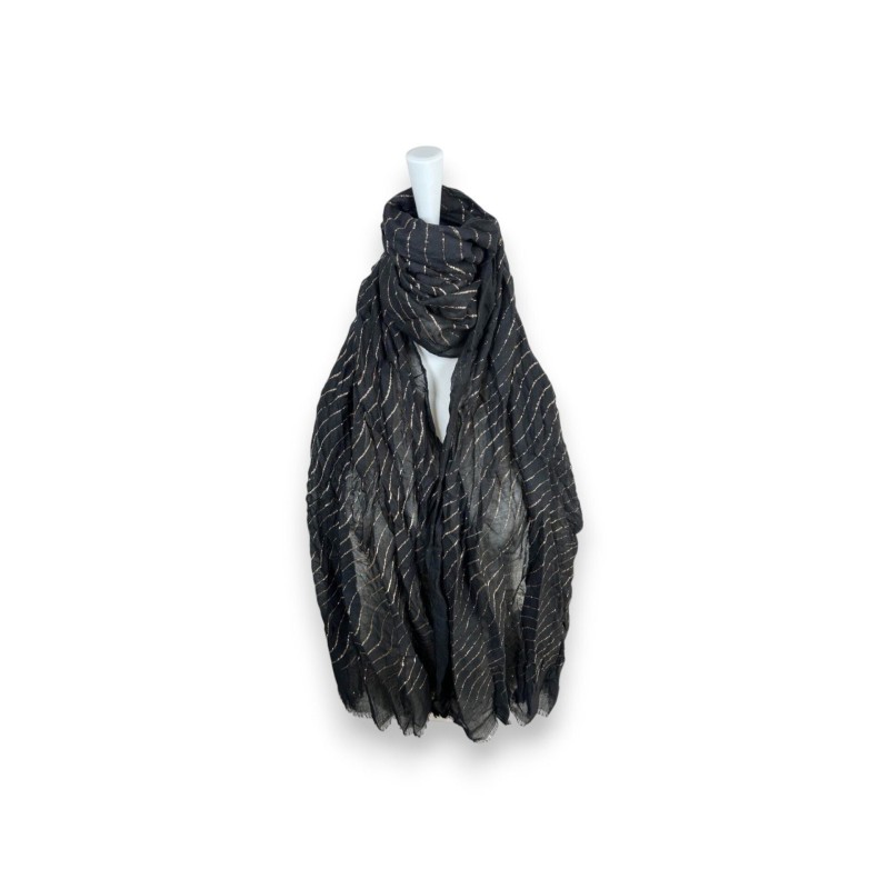 Damen Sommer Schal Glitzer Linien » leichtes Halstuch 180 x 70 cm » Sommerschal mit Glitzerstreifen » weich & dünn - Schwarz