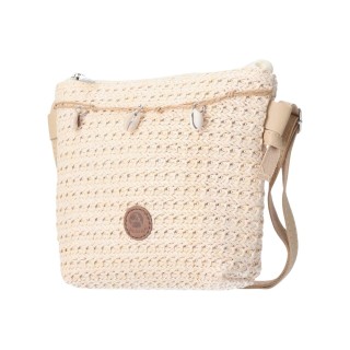 XS Damen Bast Tasche » kleine Umhängetasche ca. 18 x 15 cm » sommerliche Clutch » Handtasche mit kleinen Muscheln