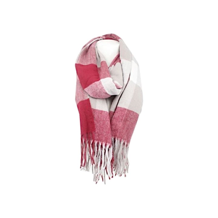 Winter Damen Schal » Cashmera Soft » Winterschal Karo Muster » Damenschal » Fransenschal 180 x 65 cm - Rot