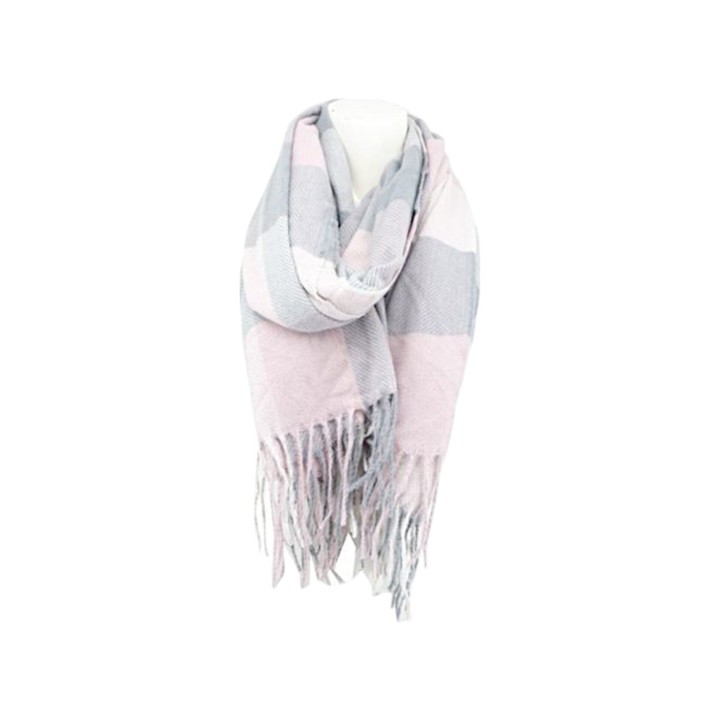 Winter Damen Schal » Cashmera Soft » Winterschal Karo Muster » Damenschal » Fransenschal 180 x 65 cm - Rosa