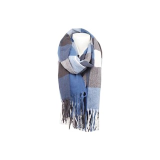 Winter Damen Schal » Cashmera Soft » Winterschal Karo Muster » Damenschal » Fransenschal 180 x 65 cm - Blau