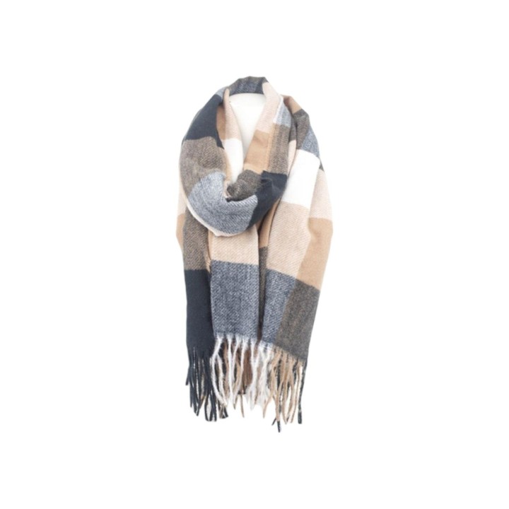 Winter Damen Schal » Cashmera Soft » Winterschal Karo Muster » Damenschal » Fransenschal 180 x 65 cm - Braun