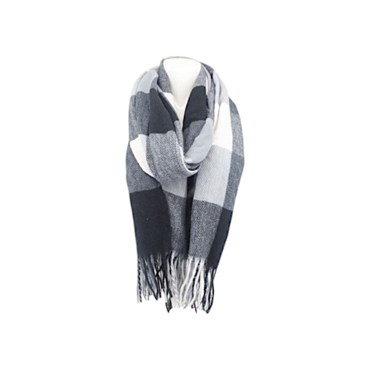 Winter Damen Schal » Cashmera Soft » Winterschal Karo Muster » Damenschal » Fransenschal 180 x 65 cm - Grau