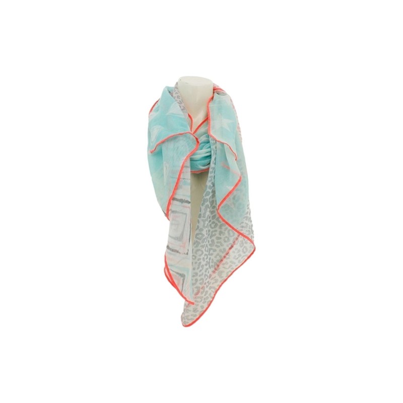 Sommer Damen Schal » Bunt mit Neon Rand » leichter Sommerschal 180 x 70 cm » Halstuch mit verschiedenen Mustern » Damenschal