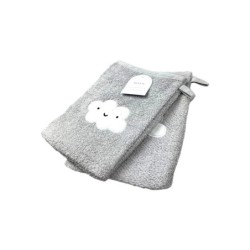 2er Pack Baby Waschhandschuhe » Set 2 Kinder Waschlappen Frottee » 21 x 15 cm reine Baumwolle » Wasch Handschuhe - Grau