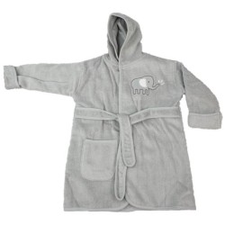 Frottée Baby Bademantel » Morgenmantel & Kleinkinder Badetuch » 100% Baumwolle » mit Kapuze, Tasche und Gürtel - Grau / 86
