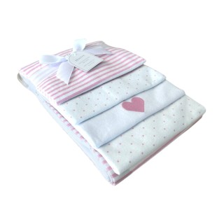 4er Pack Moltontücher » Geschenkset rosa Herz » Baby Spucktuch 76 x 76 cm » Wickelunterlage aus Baumwolle » leichte Decke & S