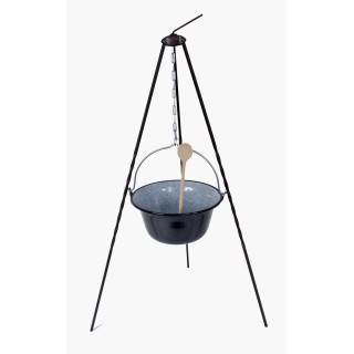 Set 6L Gulaschkessel Emaille mit 1,0m Dreibein und GRATIS Kochlöffel